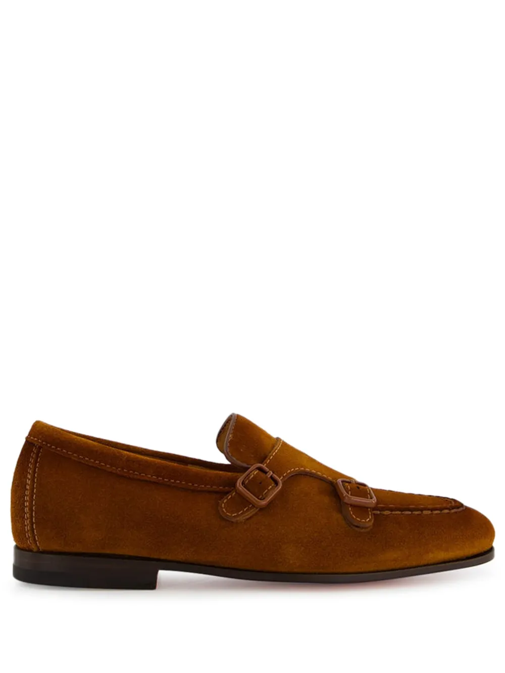 Santoni double-buckle suede loafers Brown