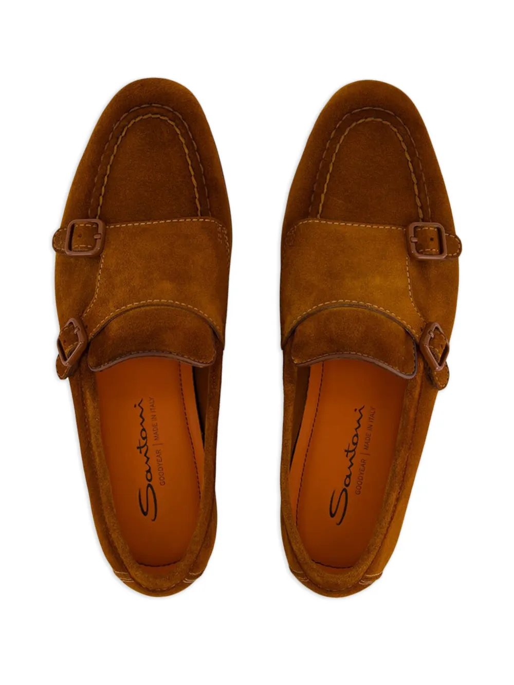 Santoni double-buckle suede loafers Brown