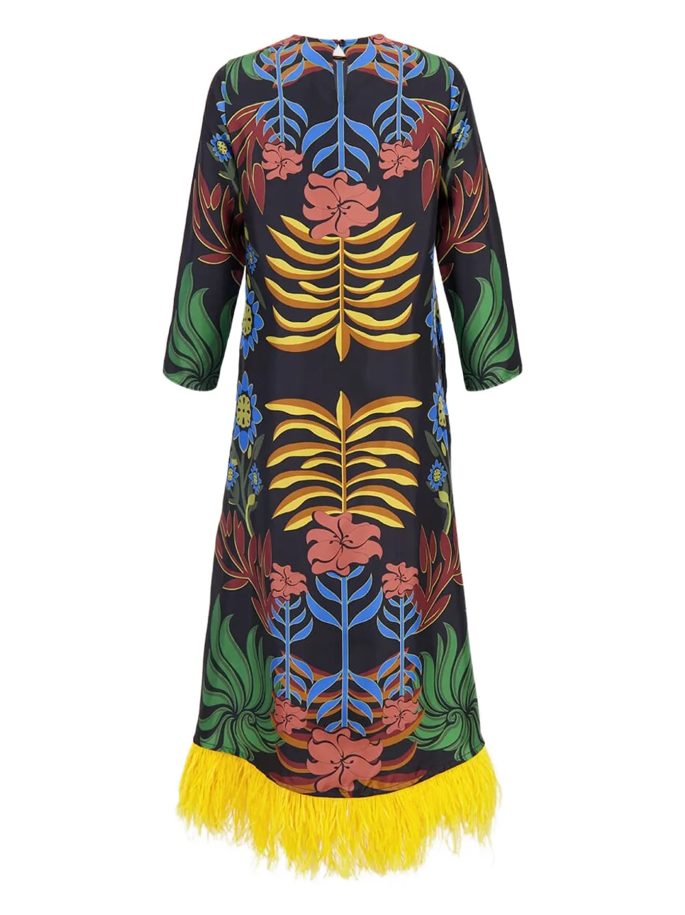 Paula Feather-trim Floral-print Midi Dress In Multi