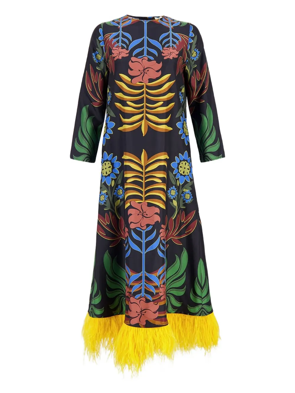 Paula Feather-trim Floral-print Midi Dress In Multi