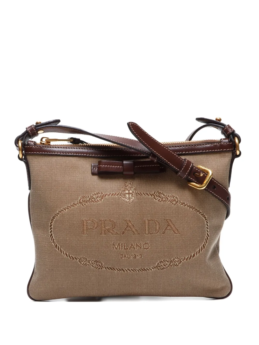 Pre-owned Prada 2010-2020s Logo-jacquard Cross Body Bag In Neutral
