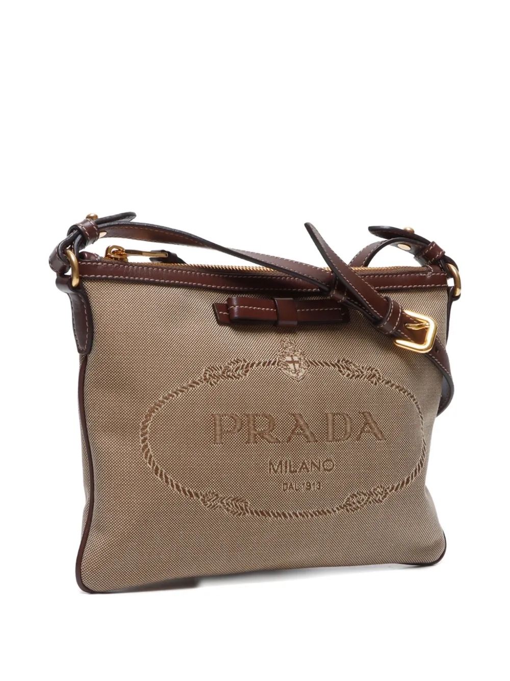 Pre-owned Prada 2010-2020s Logo-jacquard Cross Body Bag In Neutral
