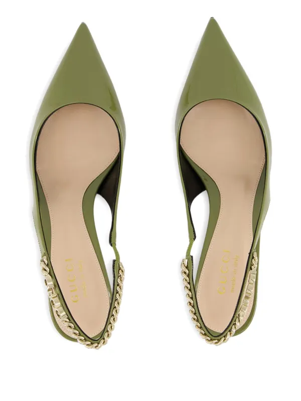 専用GUCCI オリーブグリーン レザー ウェッジヒールブーティ37h Gucci Signoria Slingback Pumps | Green | FARFETCH