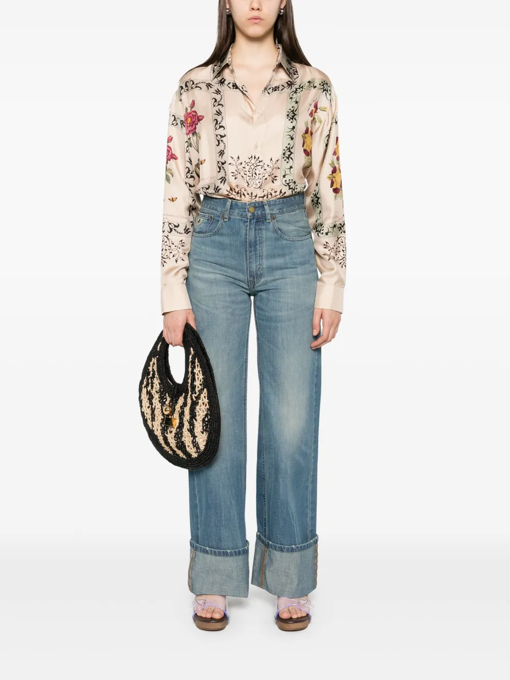 Pierre-Louis Mascia graphic-print silk shirt - Beige