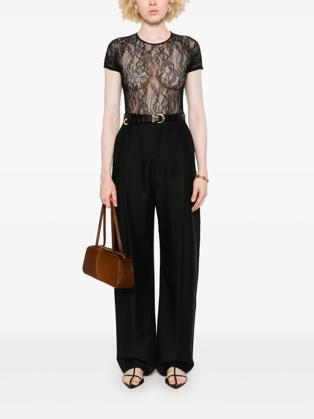 Shop Wardrobe.nyc Lace-detailing Bodysuit