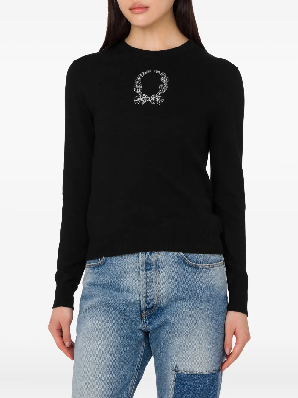 Moschino Laurel Crown trui met geborduurd logo Zwart