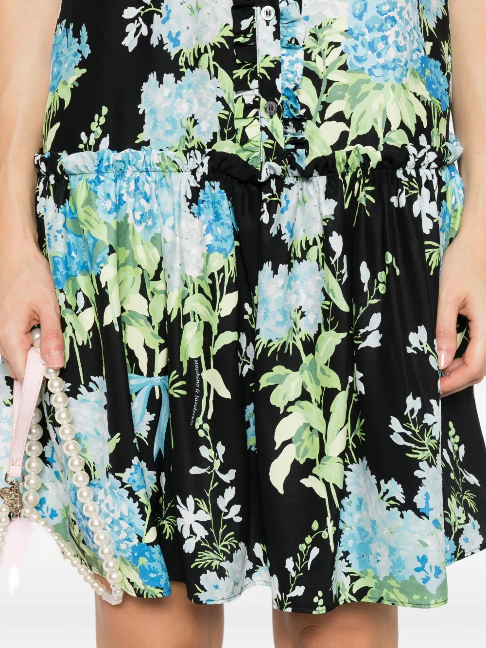 Moschino floral ruffled mini day dress Zwart