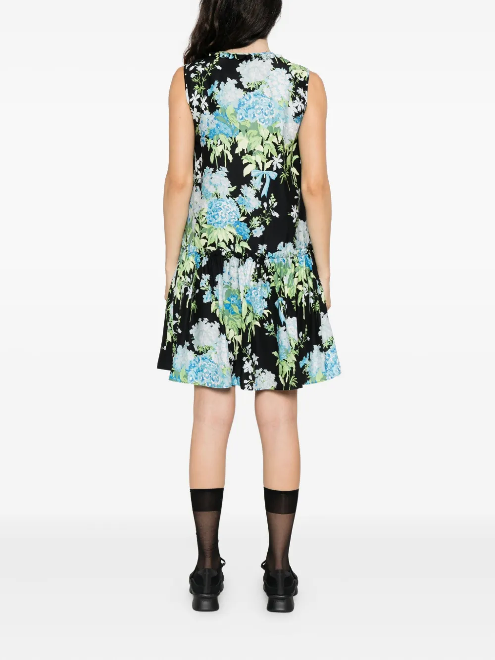 Moschino floral ruffled mini day dress Zwart