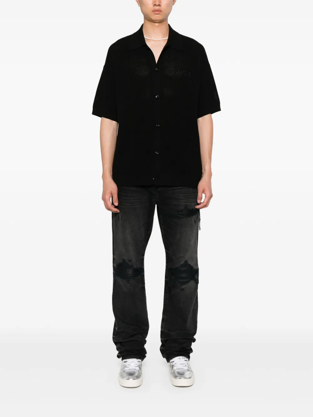 AMIRI crochet-knit mesh shirt - Zwart