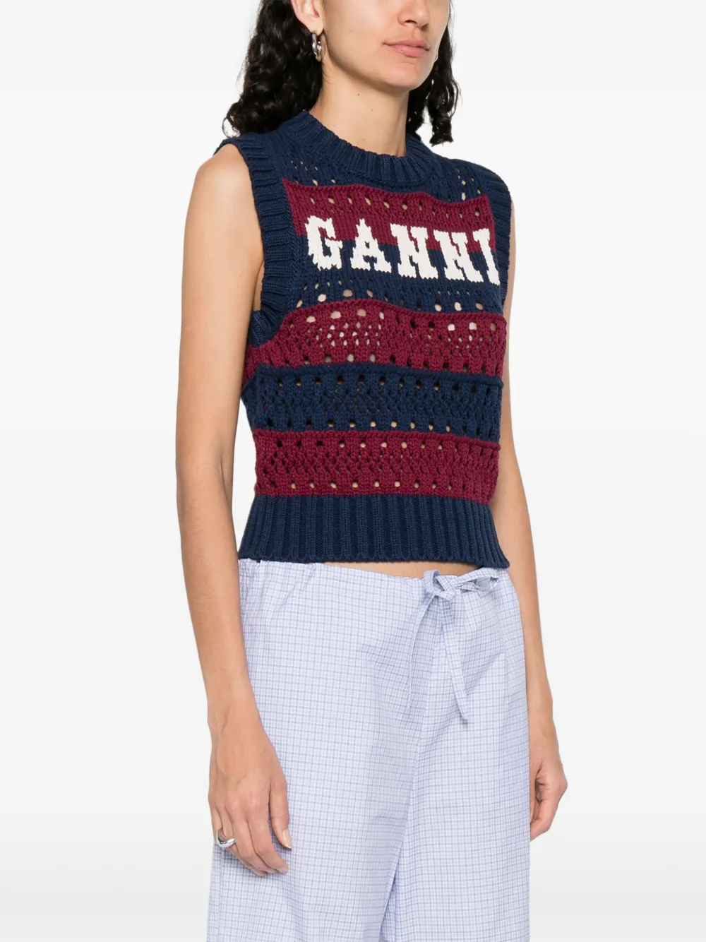 GANNI Top van gerecycled katoenblend Blauw