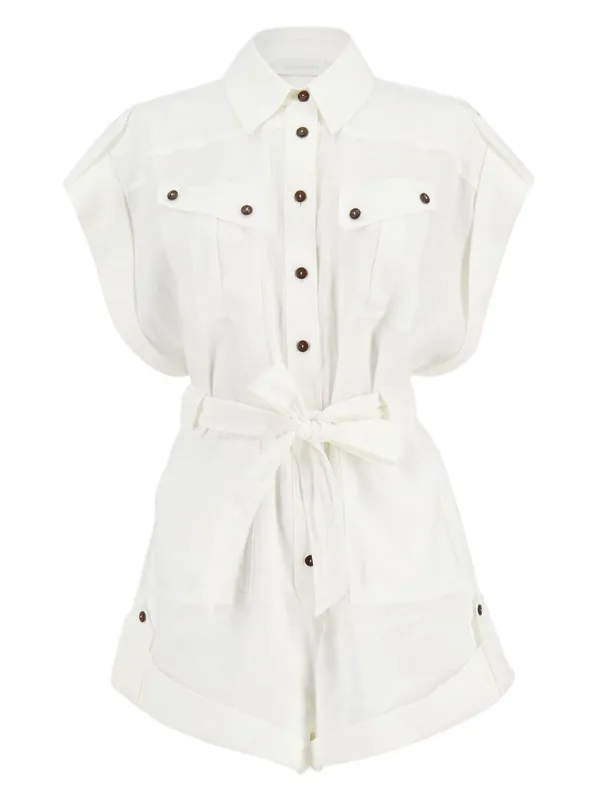 セットアップ ZIMMERMANN RHIANNON LINEN SHORT PLAYSUIT ZIMMERMANN Rhiannon Playsuit | White | FARFETCH