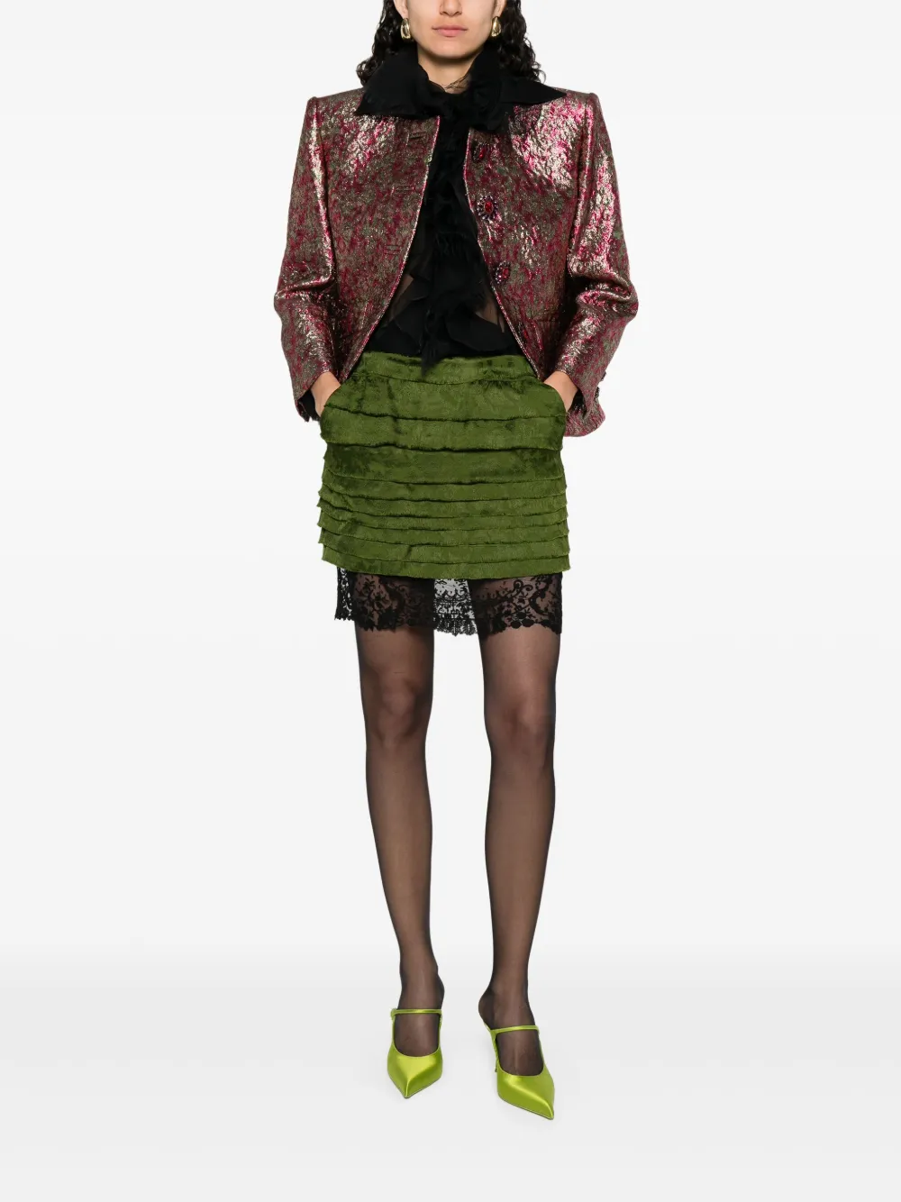 Saint Laurent Mini-rok met ruches - Groen