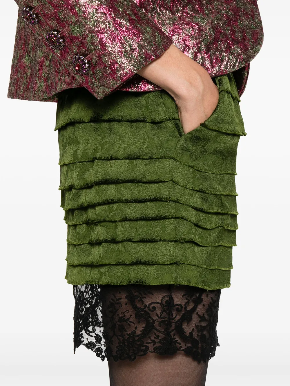 Saint Laurent Mini-rok met ruches Groen