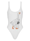 Moschino Goose graphic-print swimsuit - White