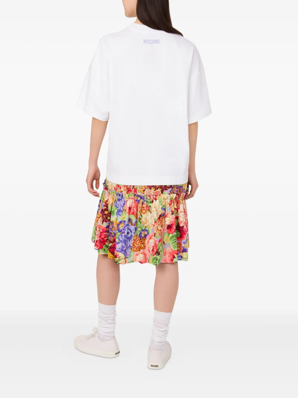 Moschino Mini-jurk met teddybeer en rok met bloemen Wit