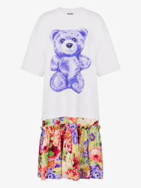 Moschino graphic-teddy bear floral-skirt mini dress