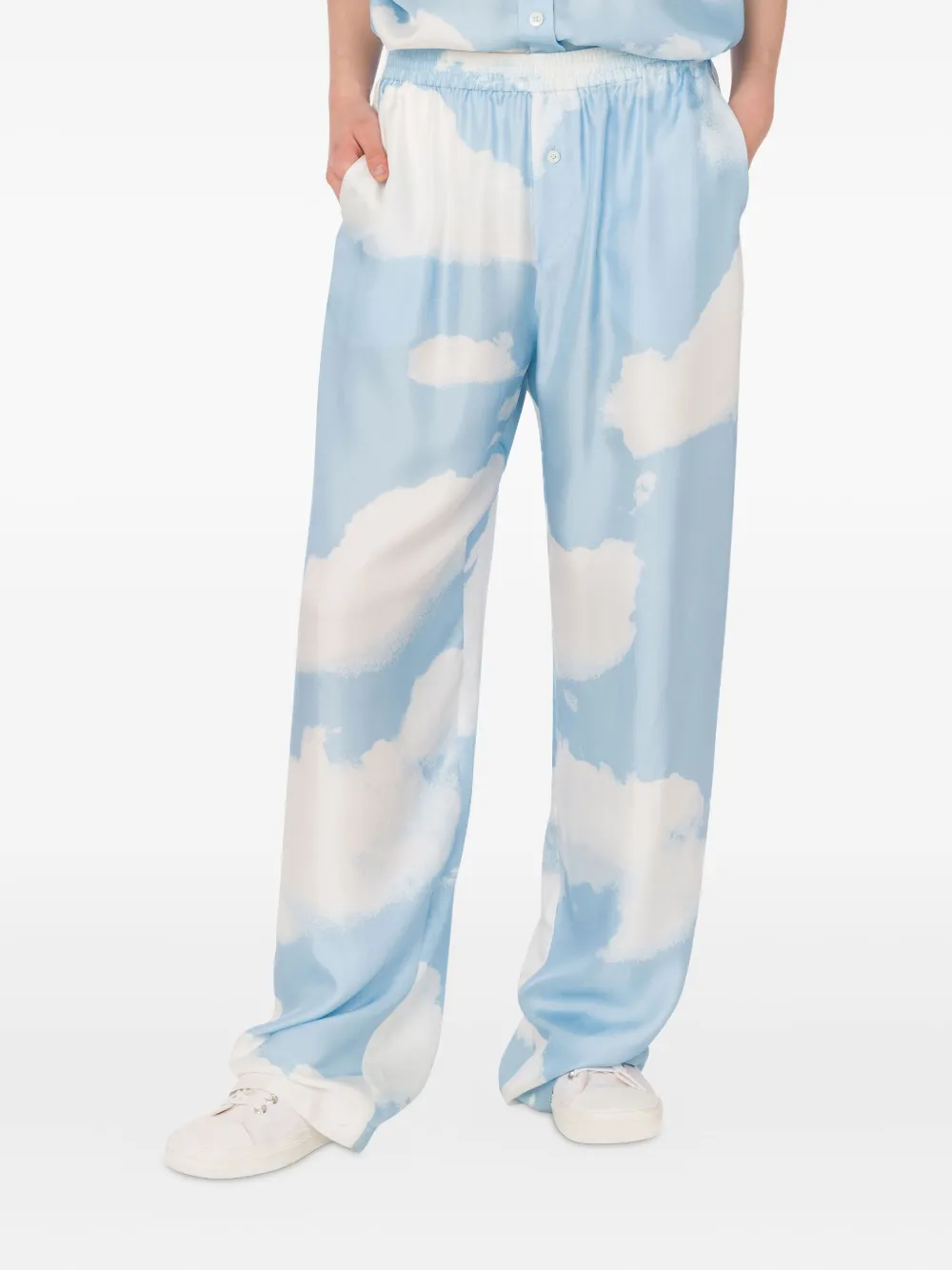 Moschino Broek met wijde pijpen en print Blauw