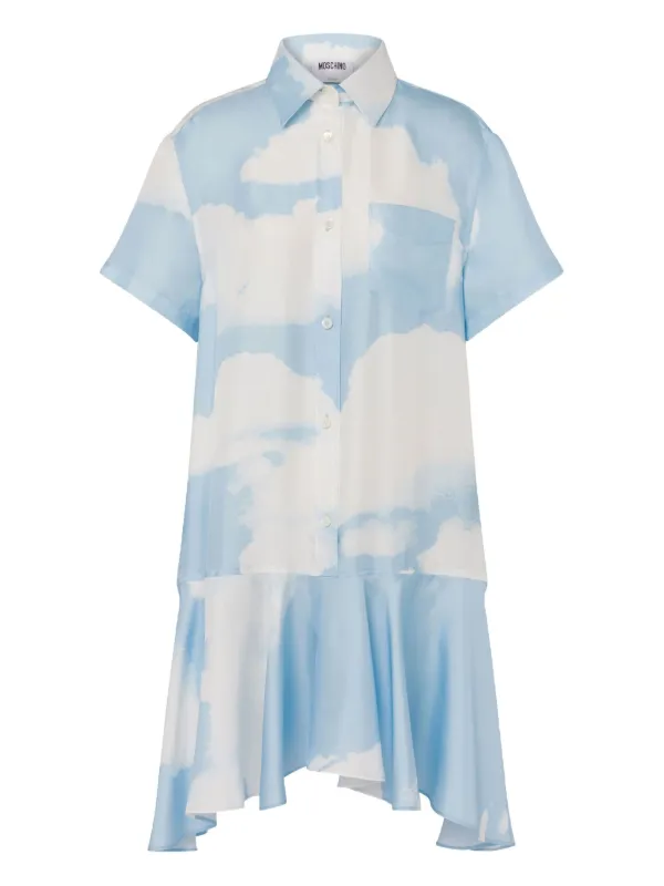 Moschino Archive Clouds Print Shirt Mini Dress in Blue