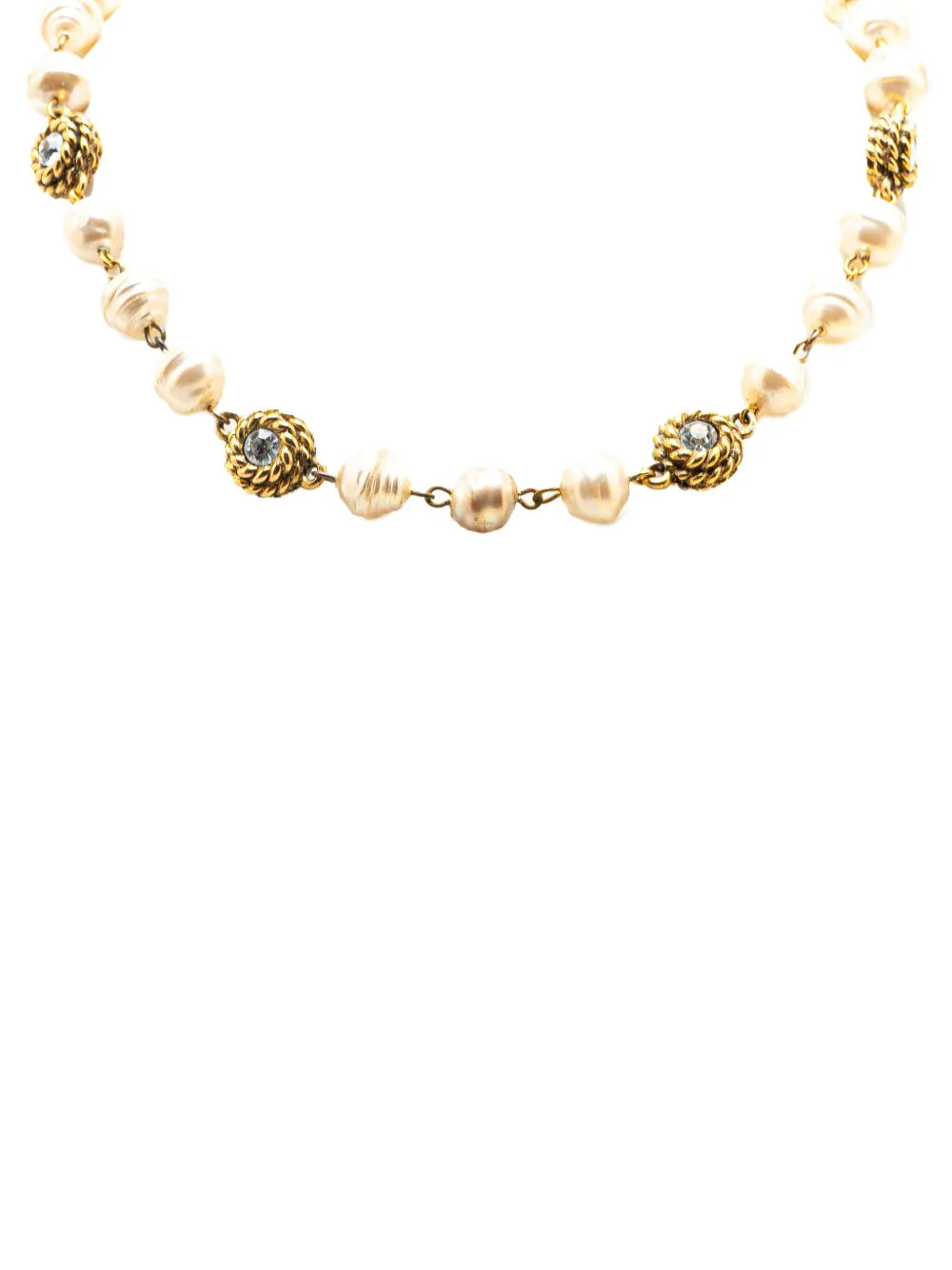 CHANEL Pre-Owned 20th Century Gold Plated Rhinestone Faux Pearl Chain CHANEL Pre-Owned 20th Century Gold Plated Rhinestone Faux Pearl Chain
