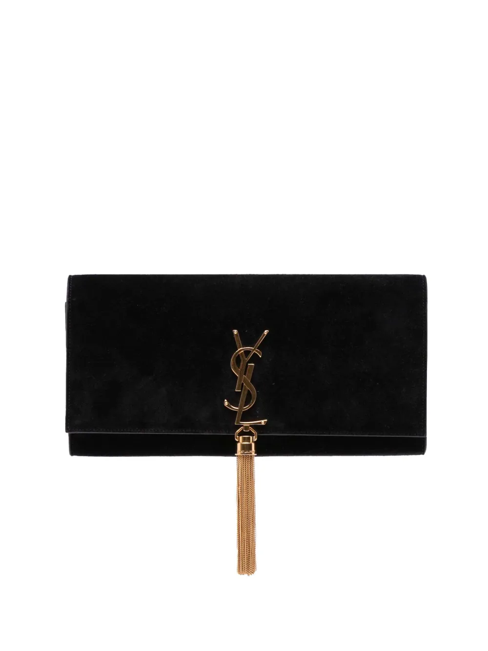 Pre-owned Saint Laurent 2014 Suede Classic Monogram Cassandre Tassel Clutch Bag