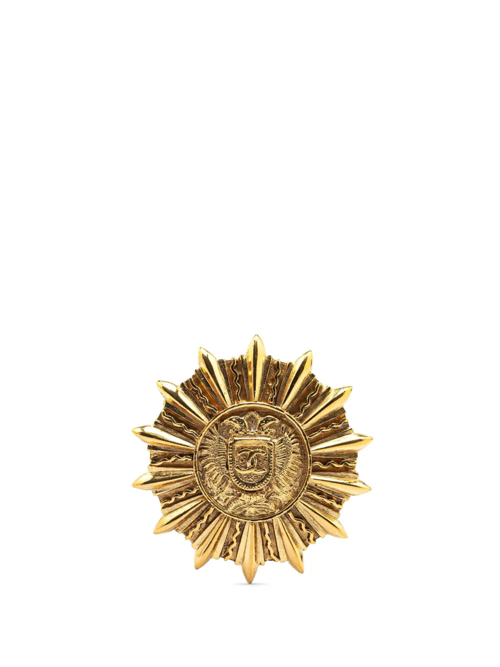 Pre-owned Chanel 1970-1980 Gold Plated Sunburst Brooch Costume Brooch