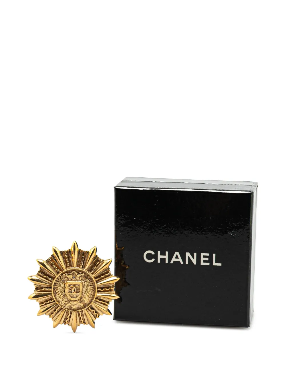 Pre-owned Chanel 1970-1980 Gold Plated Sunburst Brooch Costume Brooch