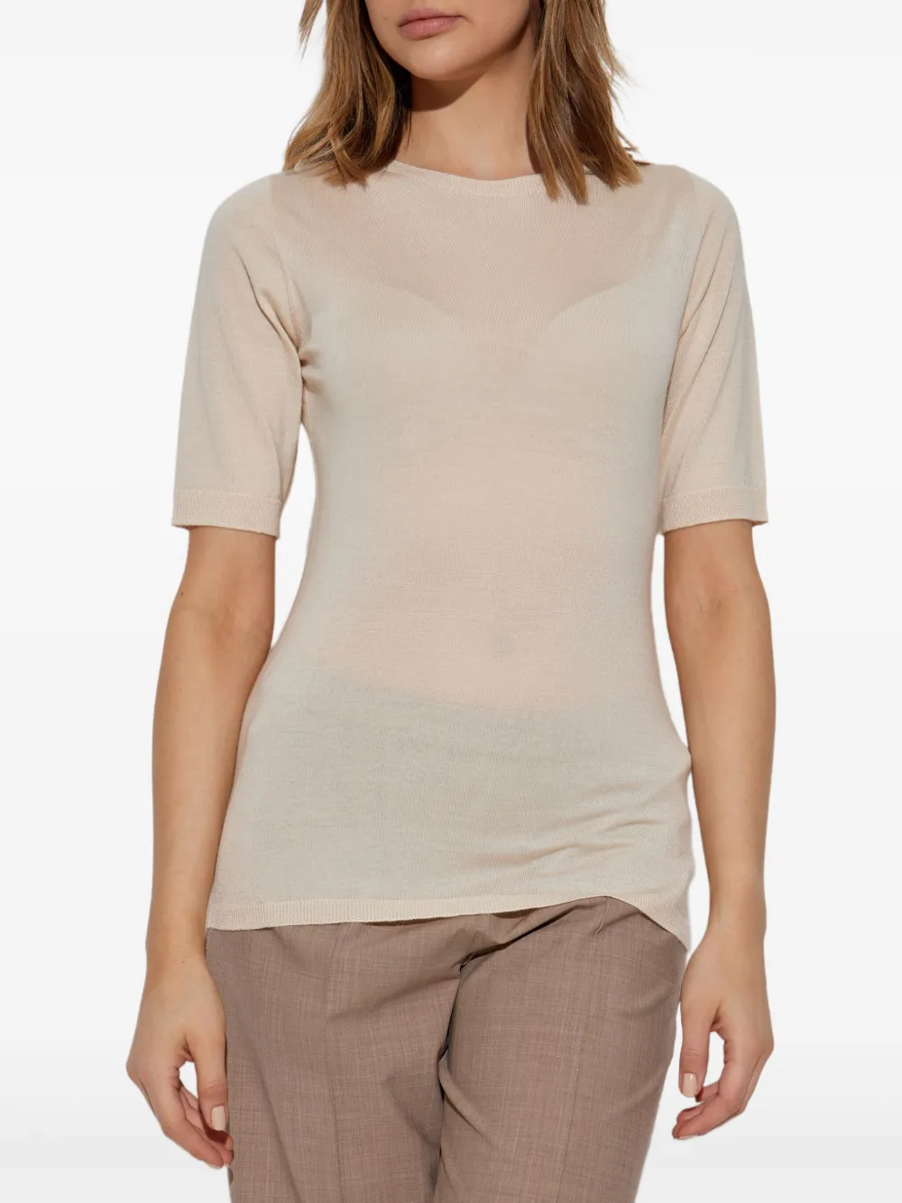 Fabiana Filippi Fijngebreid T-shirt Beige