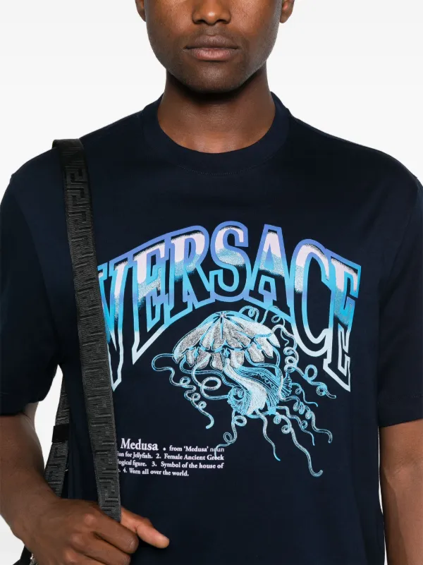 Versace logo-print T-shirt Blue FARFETCH