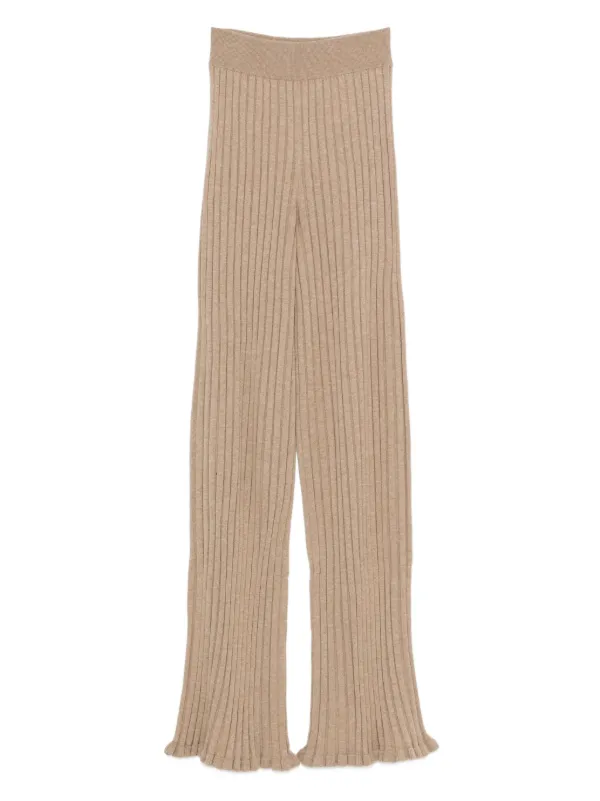 Lisa Yang Ribbed Flared Trousers in Brown