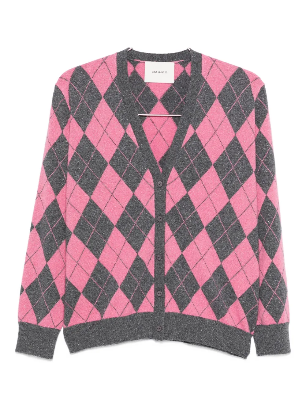 Lisa Yang Argyle Button Cardigan In Gray