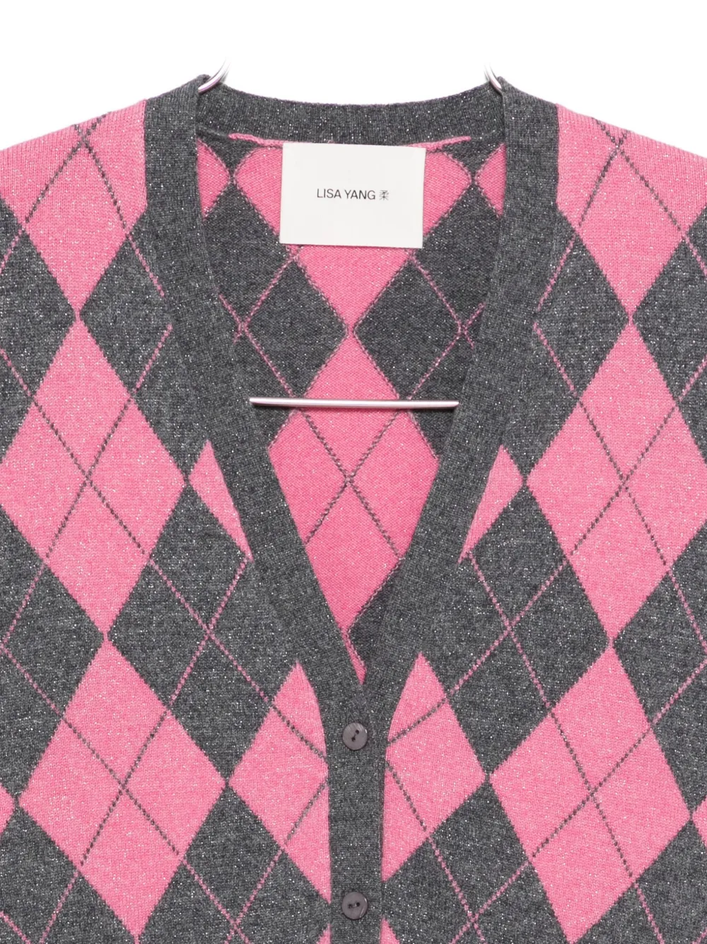 Lisa Yang Argyle Button Cardigan In Gray