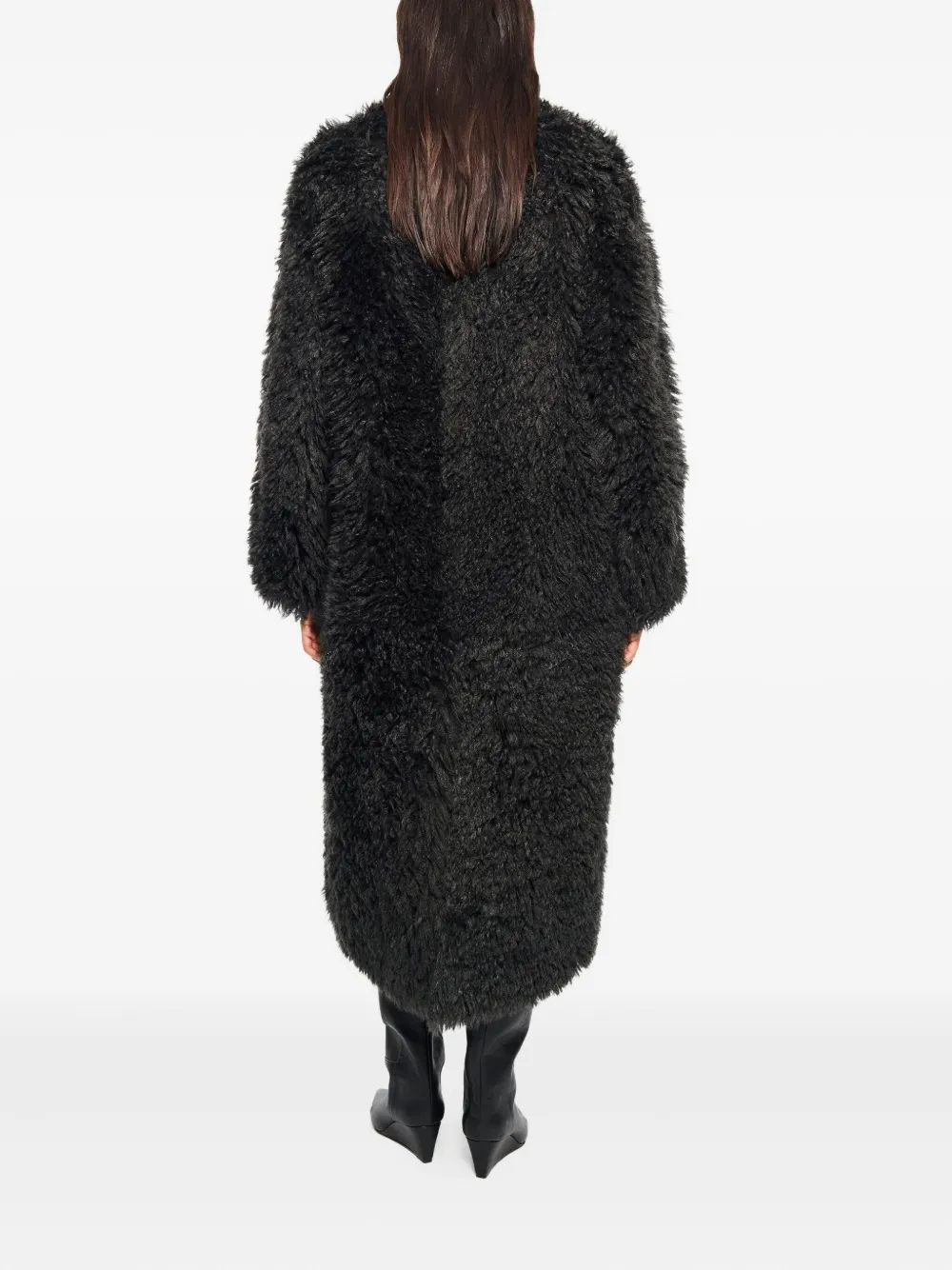 Stand Studio Carolina Long Curly Faux-fur Coat In Black