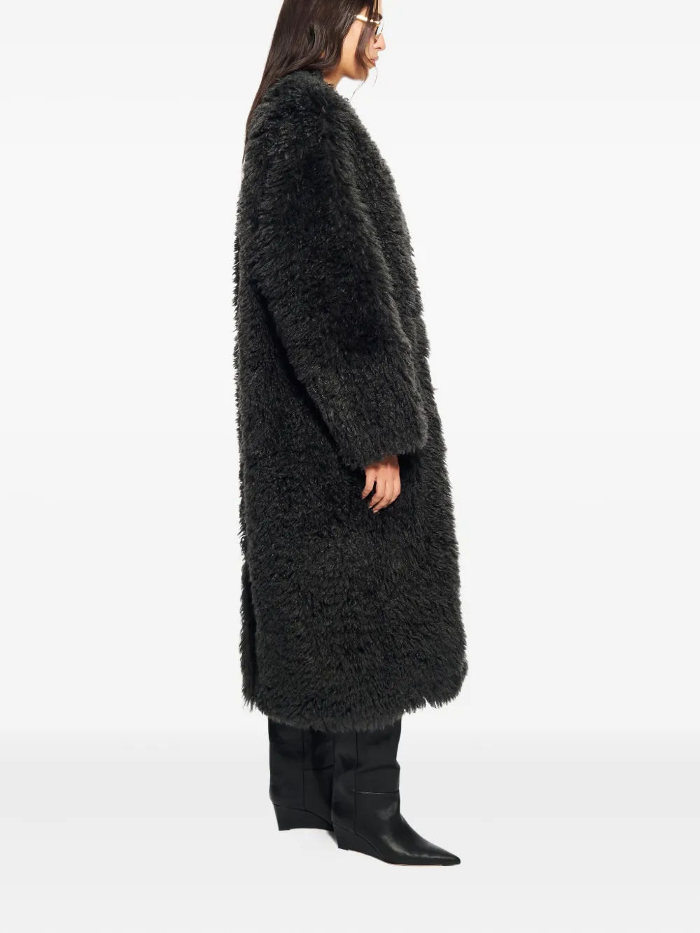 Stand Studio Carolina Long Curly Faux-fur Coat In Black