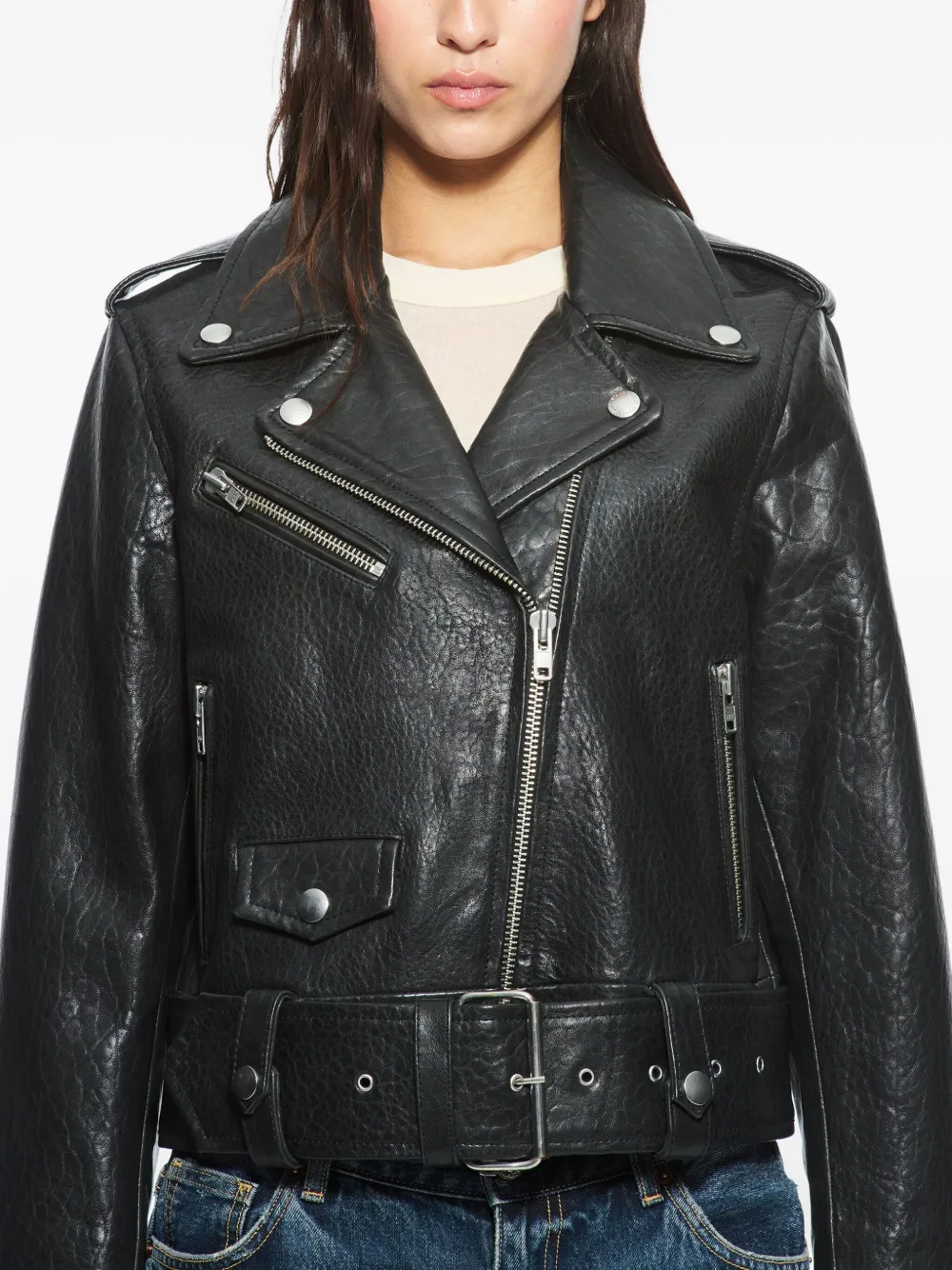 Stand Studio Zippered Long-sleeved Leather Jacket In Black