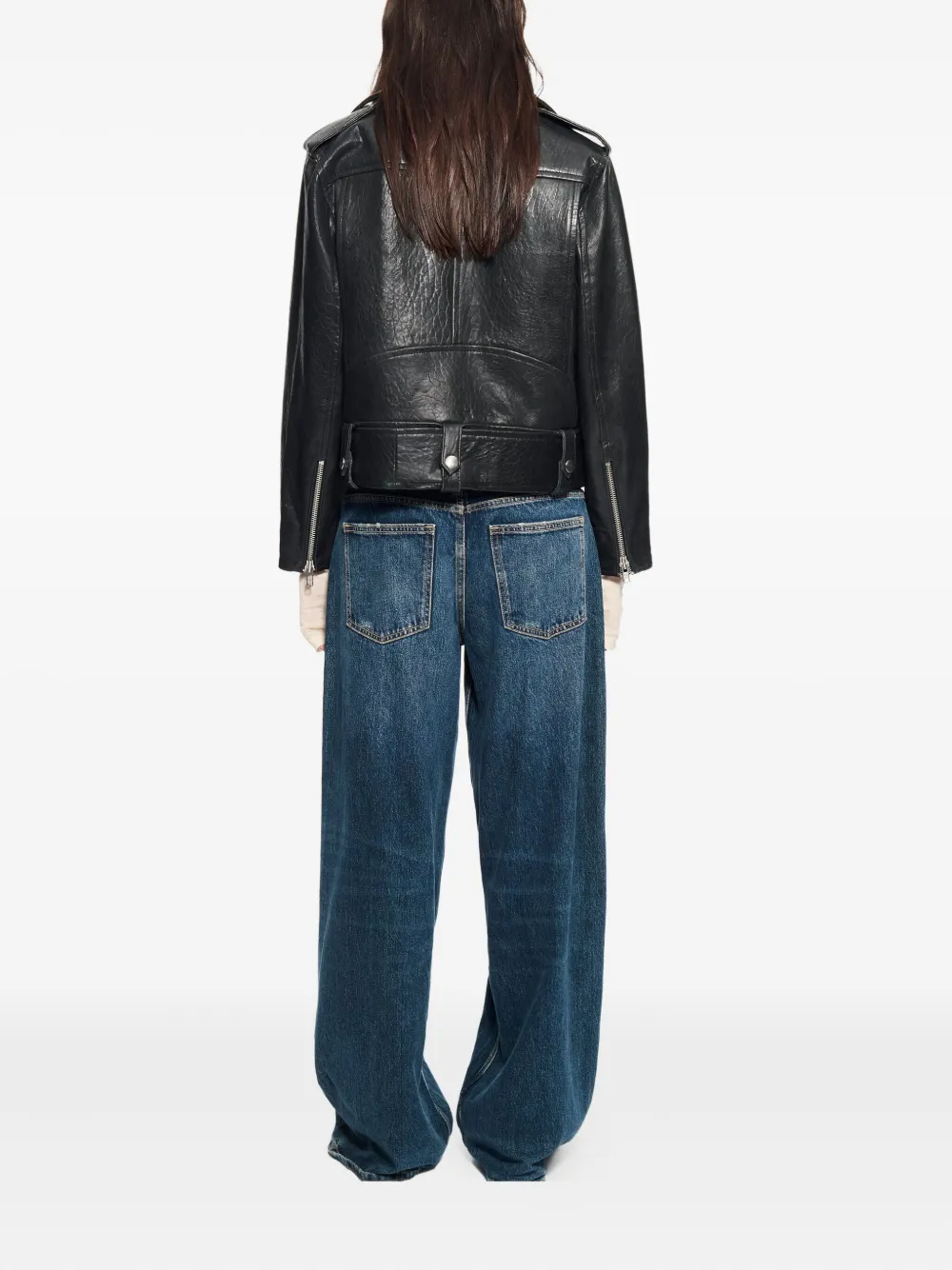 Stand Studio Zippered Long-sleeved Leather Jacket In Black