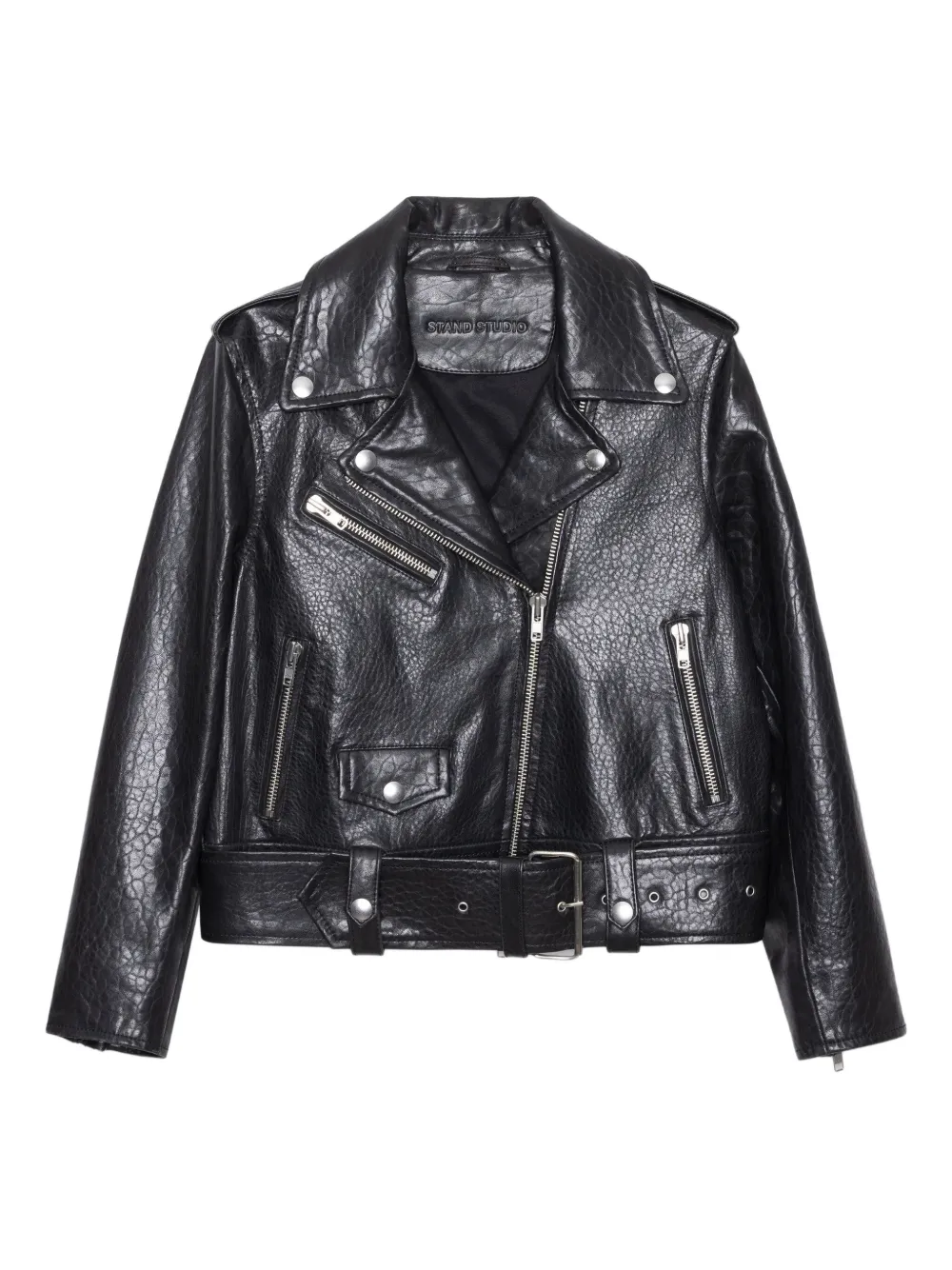 Stand Studio Zippered Long-sleeved Leather Jacket In Black
