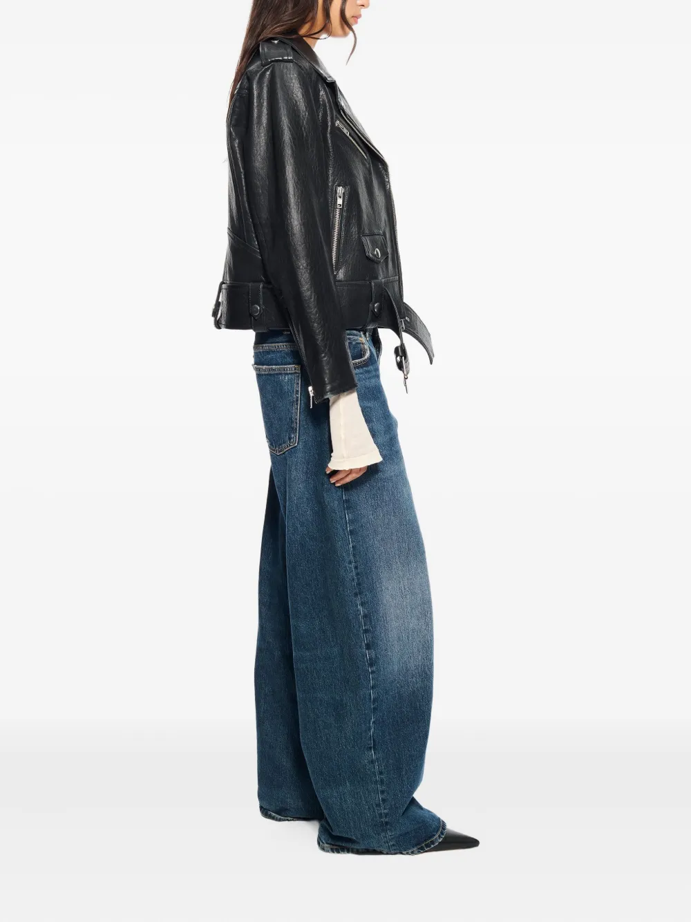Stand Studio Zippered Long-sleeved Leather Jacket In Black