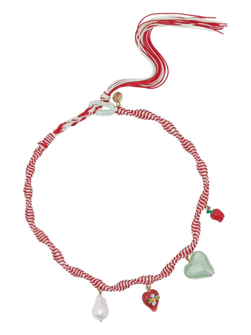 Alemais Handmade Macrame Charm Necklace Heart In Red