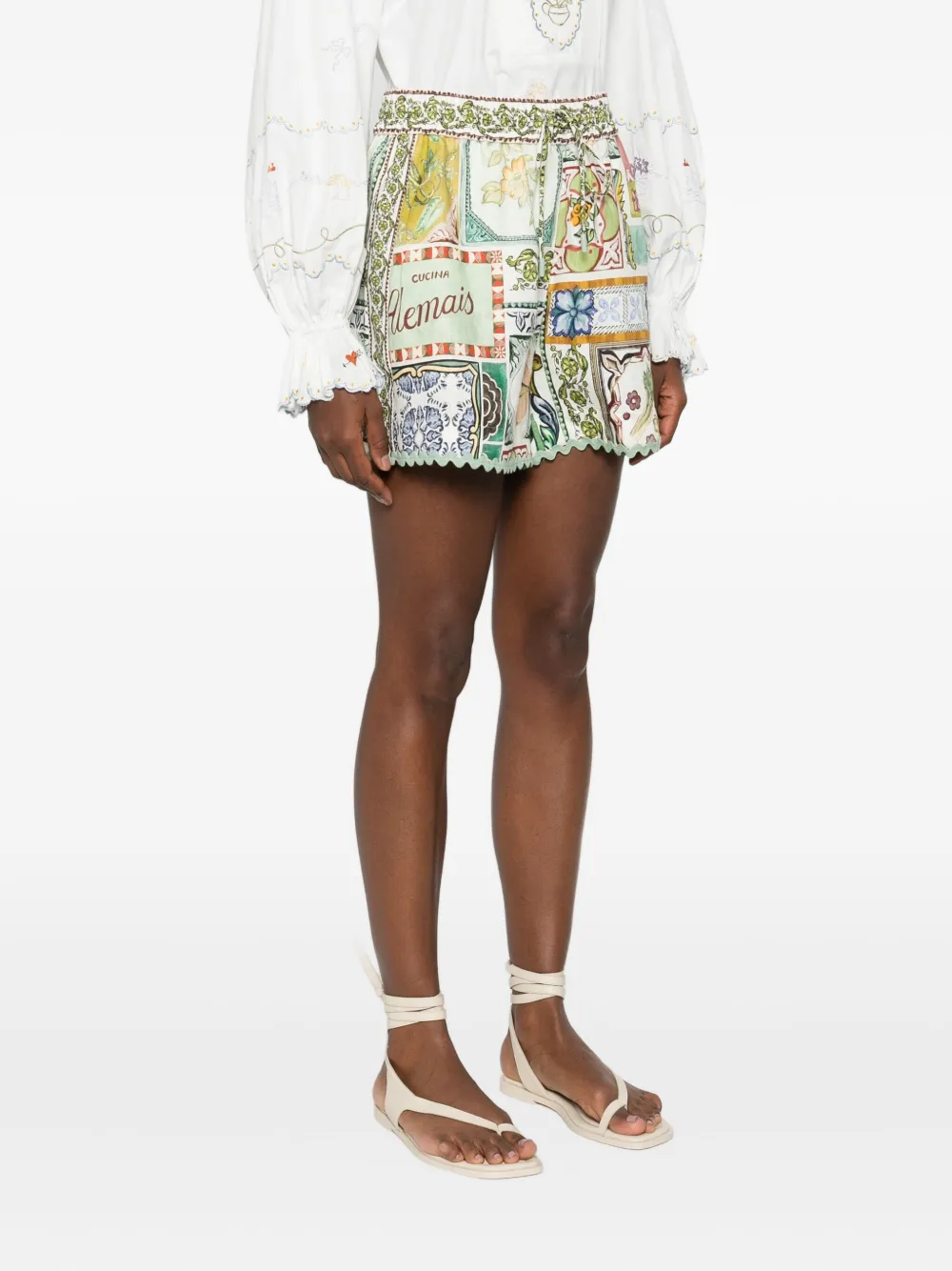 ALEMAIS Gewelfde shorts met print Wit