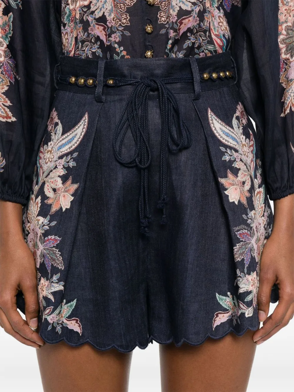 ZIMMERMANN floral-print scalloped shorts Blauw