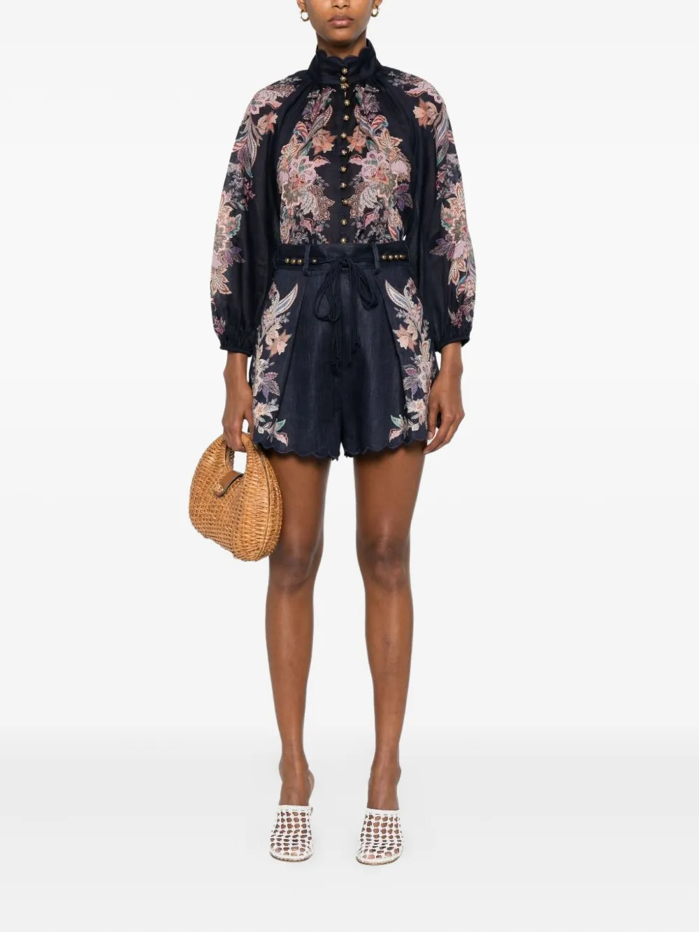 ZIMMERMANN floral-print scalloped shorts Blauw