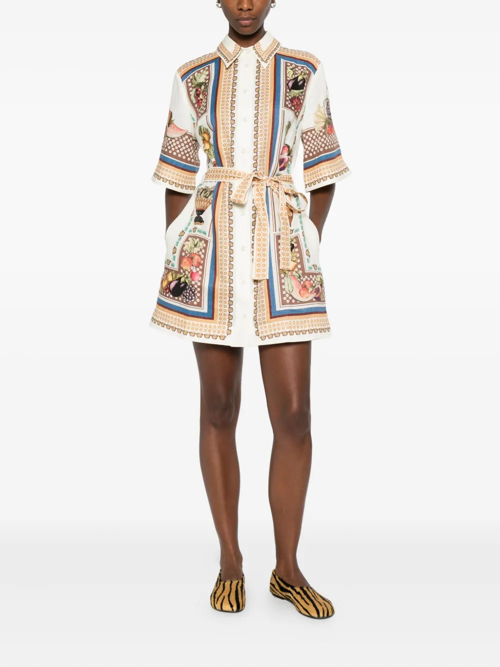 ALEMAIS fruit-print belted shirt dress - Beige