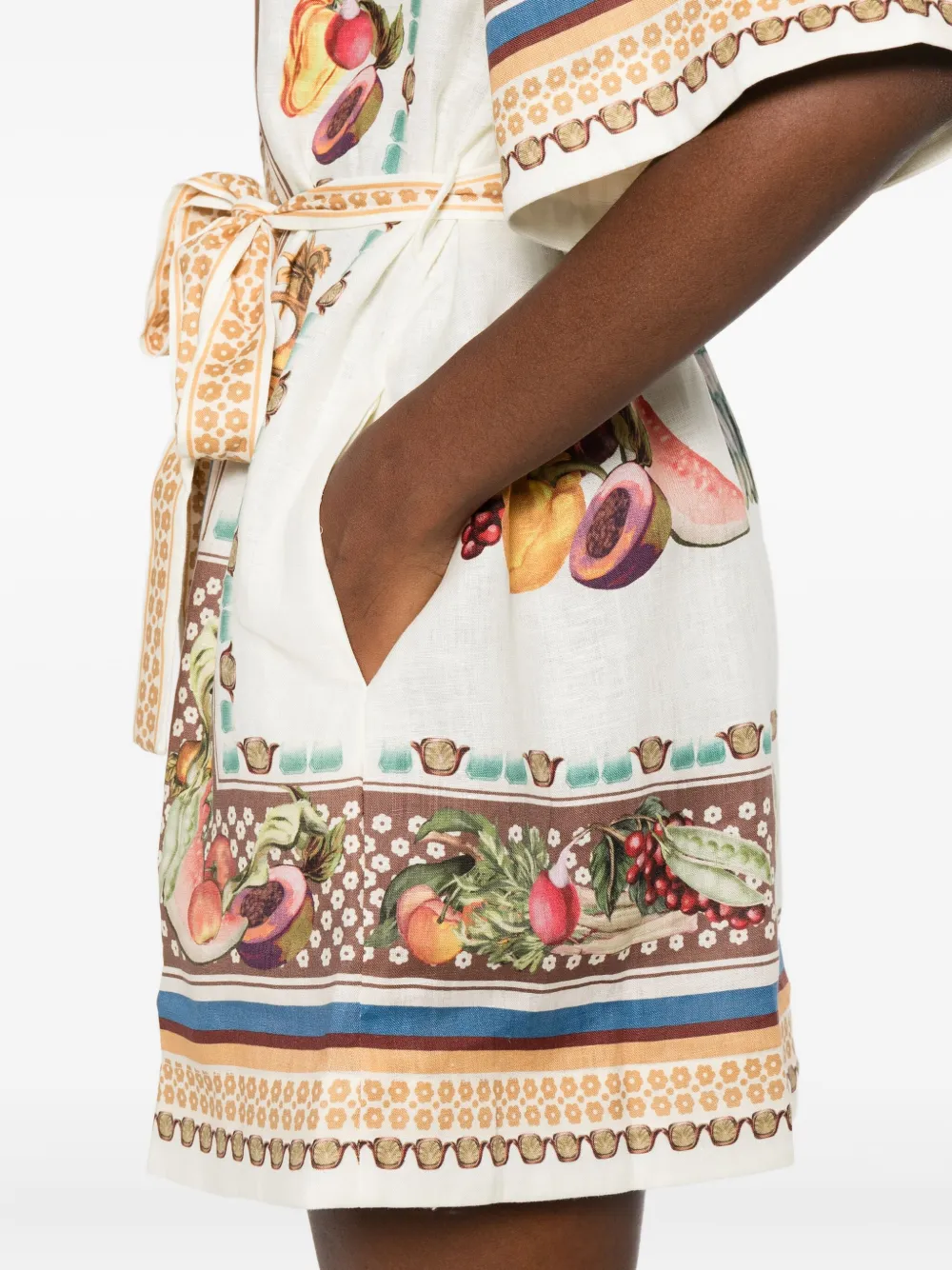 ALEMAIS Blousejurk met ceintuur en fruitprint Beige