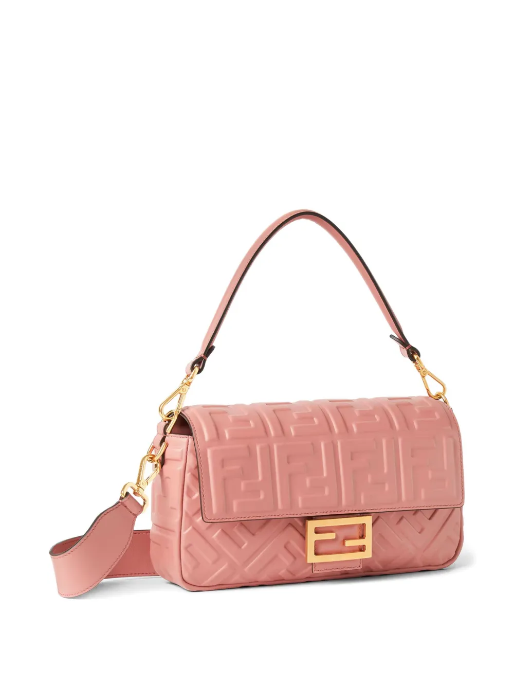Fendi Medium Baguette Ff Logo Quilted Shoulder Bag In Pink