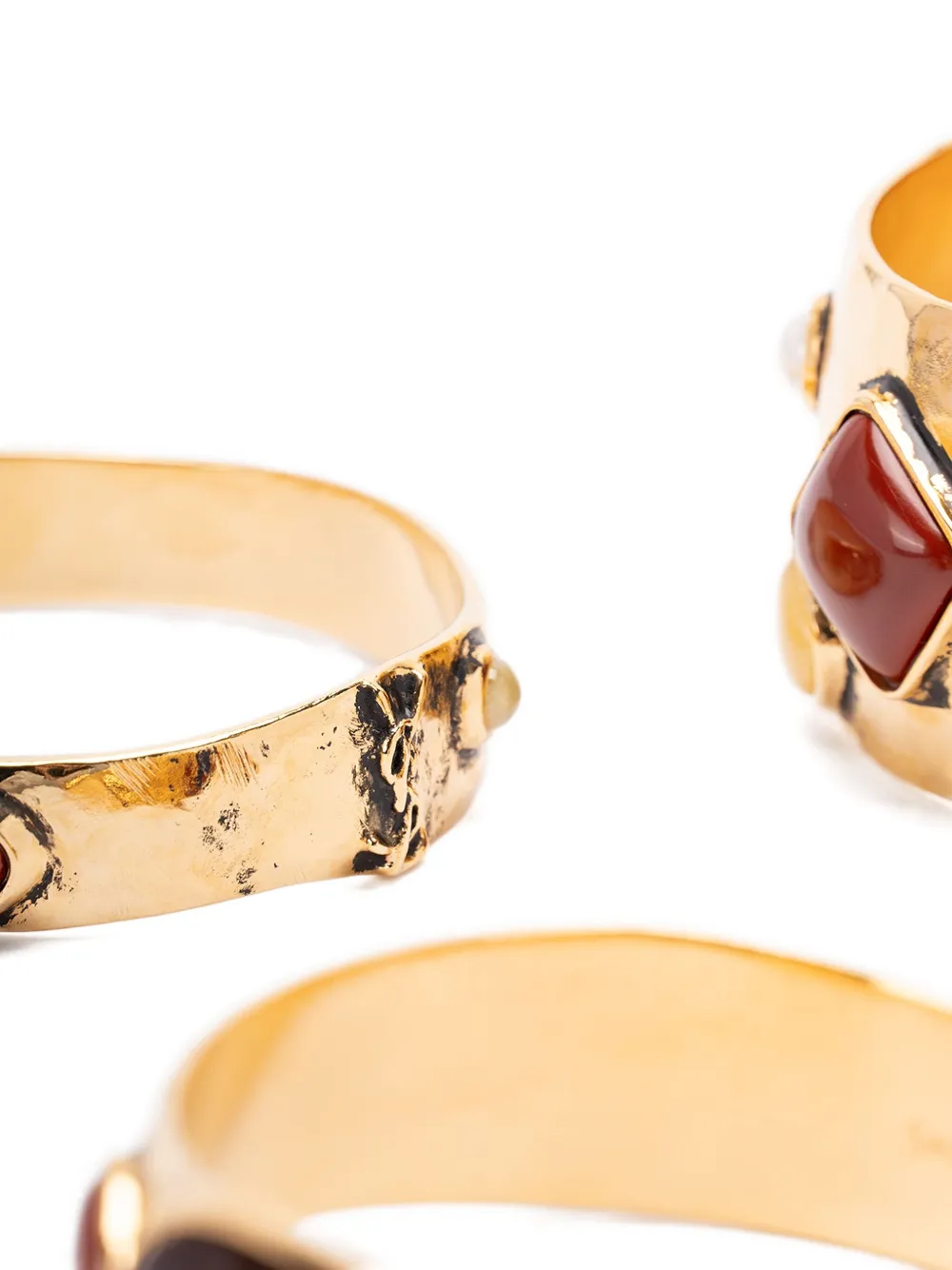 Saint Laurent Cassandre Cabochon Bracelet (set Of Three) In Gold