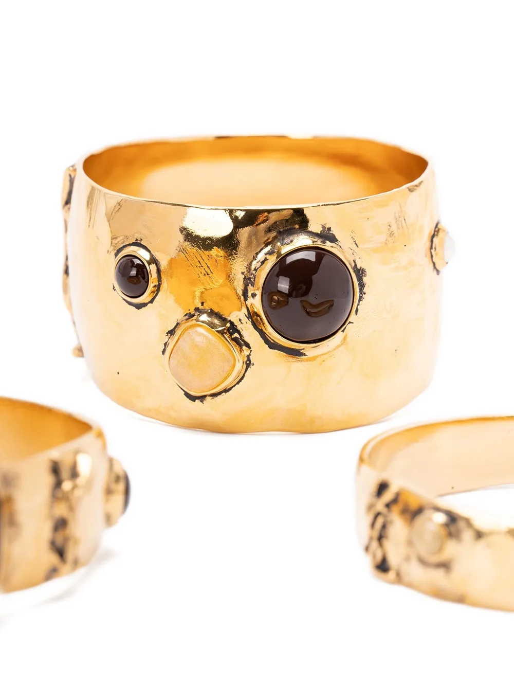 Saint Laurent Cassandre Cabochon Bracelet (set Of Three) In Gold