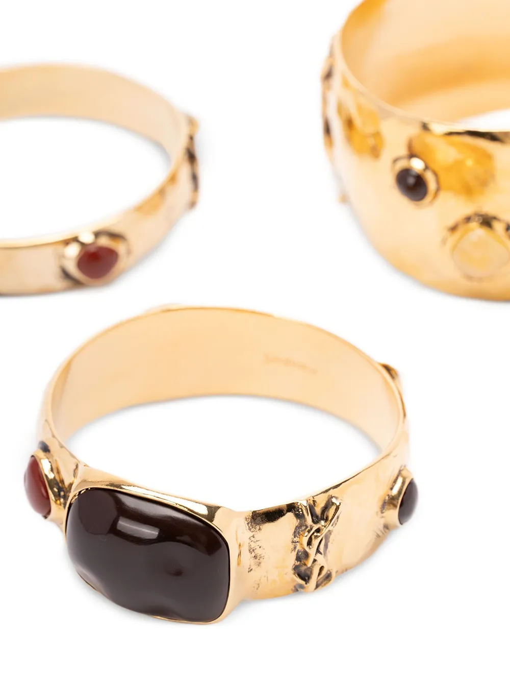 Saint Laurent Cassandre Cabochon Bracelet (set Of Three) In Gold
