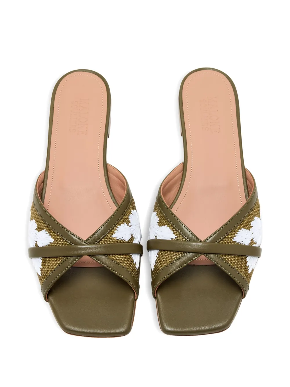 Malone Souliers embroidered cross-strap sandals Green