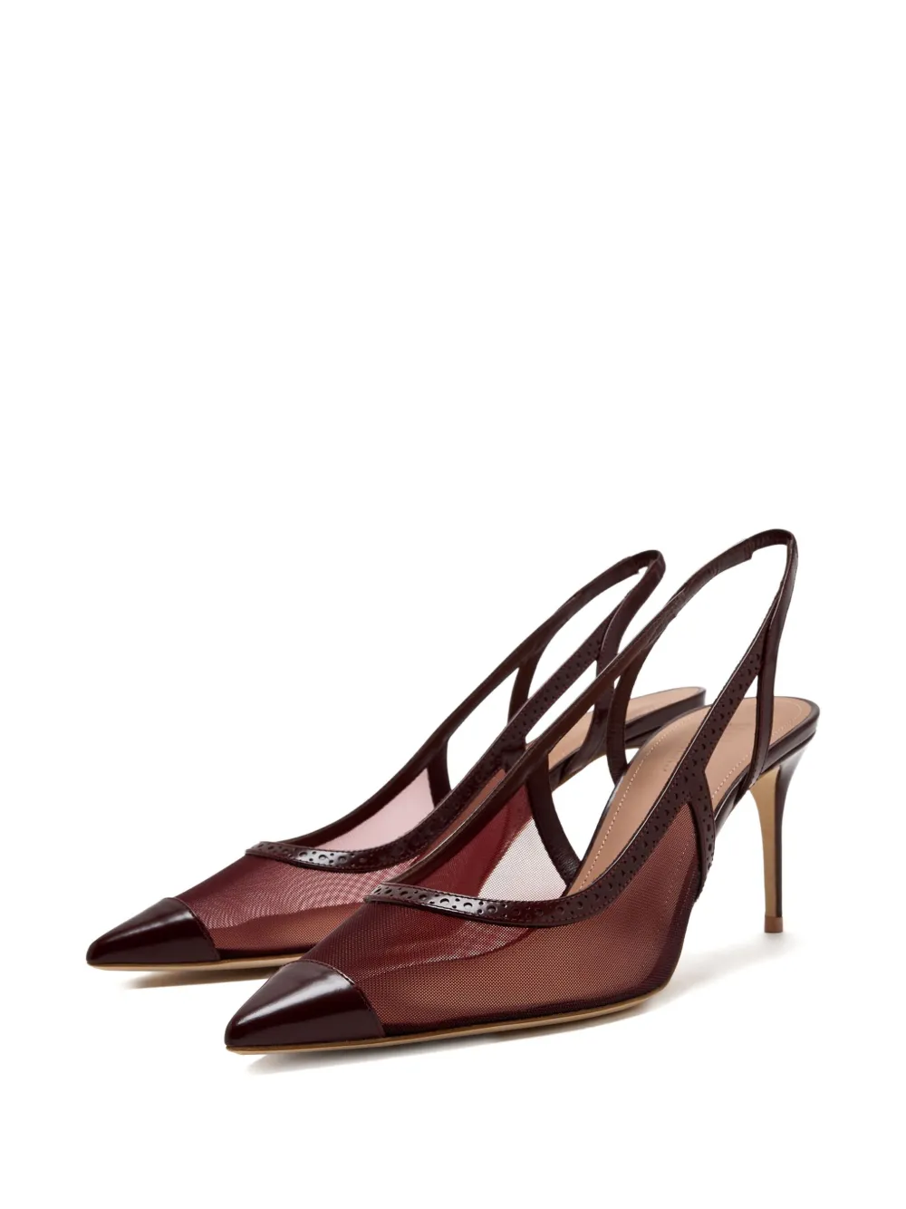 Malone Souliers mesh-panelled pointed-toe slingback pumps Red