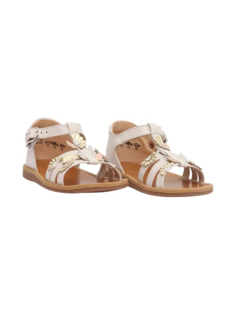 Pom D'api floral-appliqué leather sandals